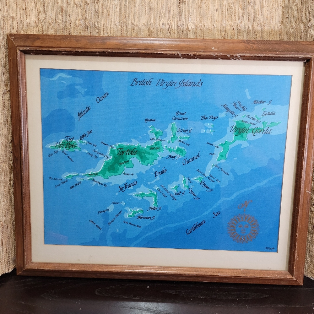 Jim Tillett Original Silkscreen Map of British Virgin Isles